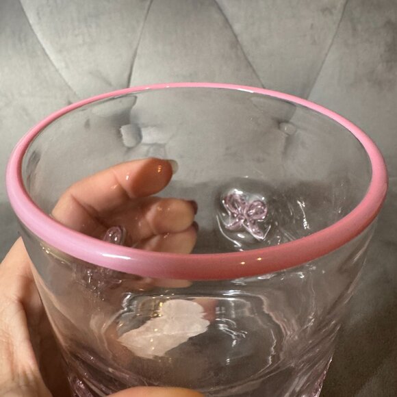 Pink Bow Icon Handblown Juice Glass NWT anthro look - Picture 3 of 5